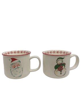2 Merry Christmas Sant, SnowmanWorld Market Santa's Chalet Coffee Cup Mugs 2.75"